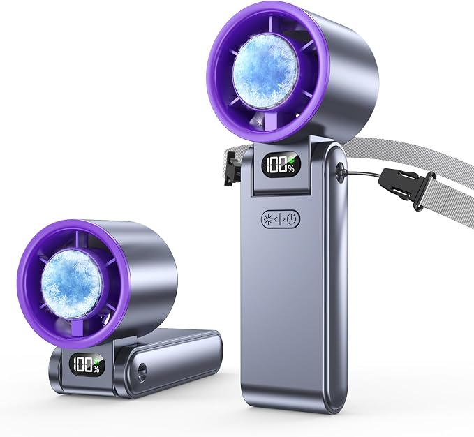 Portable Handheld Fan with Ice Cooler, 199 Speed Personal Fan,5500mAh Rechargeable,20H Cooling Time,20000 RPM Powerful Motor, Summer Essential for Travel/Outdoor/Office, Grey Purple by Unknown
