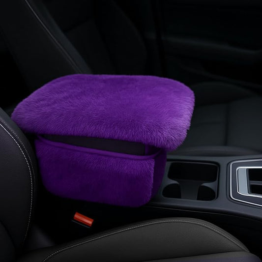 Fluffy Car Armrest Cover with Side Pockets – Plush Fuzzy Fur Center Console Armrest Cushion Pad, Universal Winter Car Interior Protector, Soft Arm Rest Cover with Storage for Women & Men (PURPLE) by Unknown