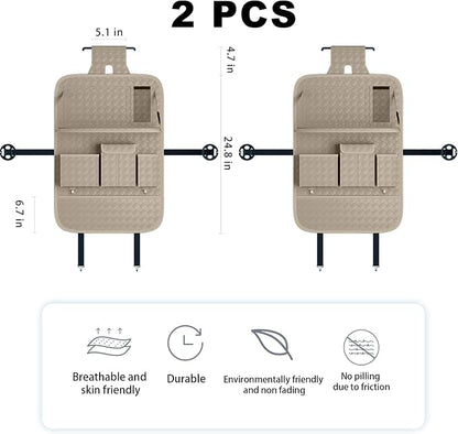 XDV Car Seat Organizers,Multi-functional Back Seat Protectors, Storage Pouches, and Tray Holders (for Cars, Kids, Seat Back and Rear Seats) (Woven Beige, 2 Pcs) - Image 2
