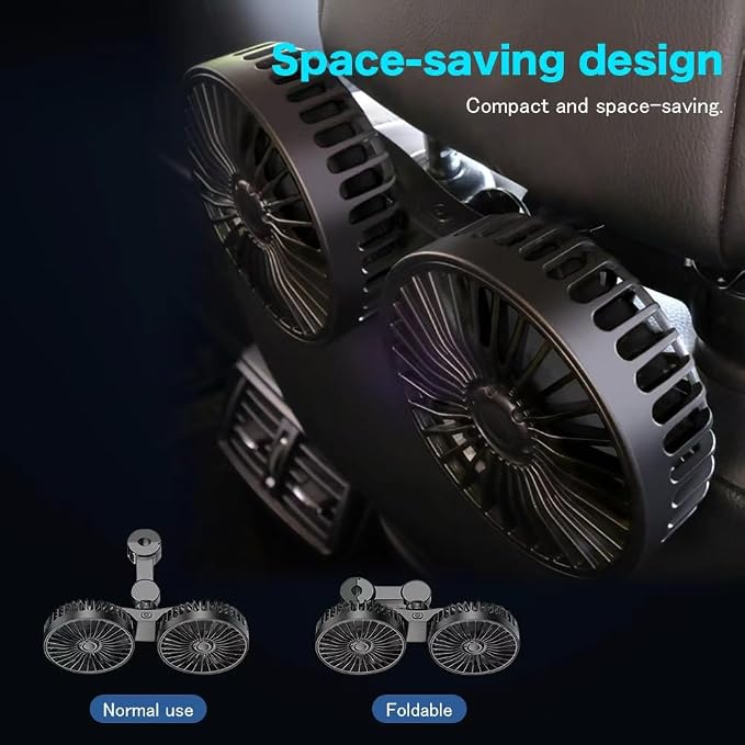 Car fan, portable USB powered dual head car cooling fan with 3-speed air speed and 360 ° rotation, car fan with adjustable clip, suitable for sedans, SUVs, RV trucks (black) - Image 5