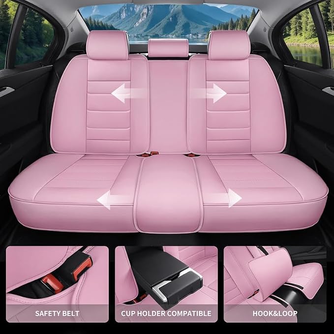 Car Seat Covers Full Set Custom Fit For Toyota Camry 2001-2026, Pink | Lumbar Support, Premium Faux Leather, Breathable, Anti-Slip, Airbag Compatible, Waterproof, Car Seat Protectors, 2 Row-5Seat - Image 4