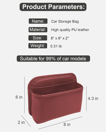 Car Seat Side Pocket Organizer for Car Doors and Consoles, Burgundy | Reusable Adhesive Car Storage Bag, Holds phones keys wallet sunglass etc, Suitable for all vehicles, PU Leather - Image 2