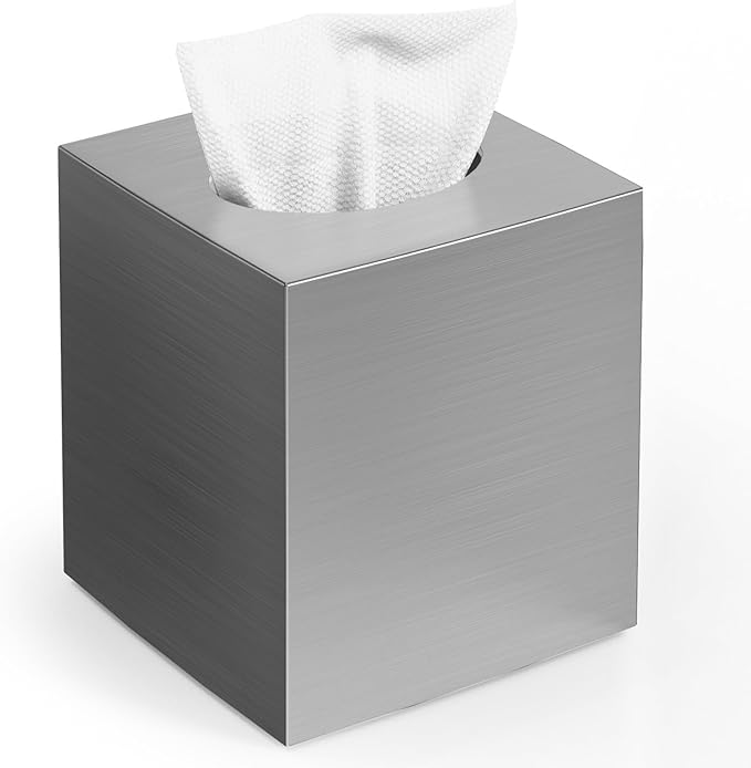 Tissue Box Cover,Square Acrylic Tissue Holder with Non-Slip Base,Sliver | Fits standard facial tissue boxes,modern decorative aesthetic for bathroom countertops,dressers,night stand,parlors,office by Chintu