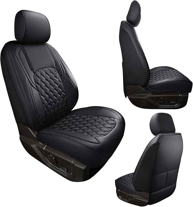 Huidasource F150 F250 F350 Front Seat Covers, Waterproof Leather Truck Seat Cushion Cover Fit for 2015-2026 Ford F150 SuperCrew & 2017-2026 F250 F350 F450 Super Duty Crew Cab(Front Pair/Black) - Image 9