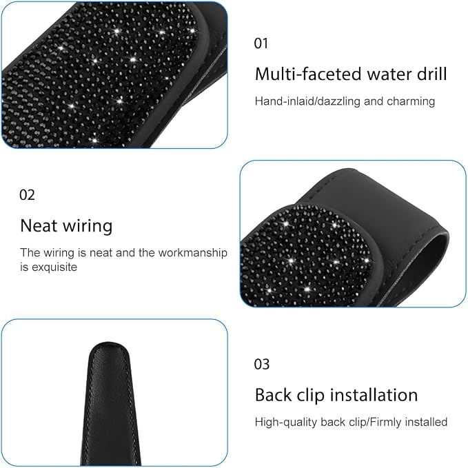 HZEL Bling Sunglass Holder for Car Sun Visor, Magnetic Leather Crystal Rhinestones Vehicle Eyeglasses Visor Clip, Diamond Automotive Glasses Hanger Mount, Universal for SUV RV Truck (Black) - Image 5