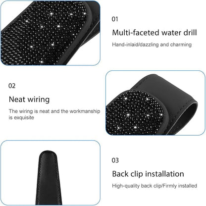 HZEL Bling Sunglass Holder for Car Sun Visor, Magnetic Leather Crystal Rhinestones Vehicle Eyeglasses Visor Clip, Diamond Automotive Glasses Hanger Mount, Universal for SUV RV Truck (Black) - Image 5