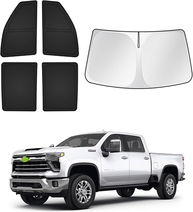 Canvcle Sunshades for Chevrolet/Chevy Silverado 2500 3500 Crew Cab 2020-2026 Accessories Windshield Sun Shade Side Rear Window Shade Cover Sun Visor Shield Privacy Protection Keep Car Cool Black 5PCS by Canvcle
