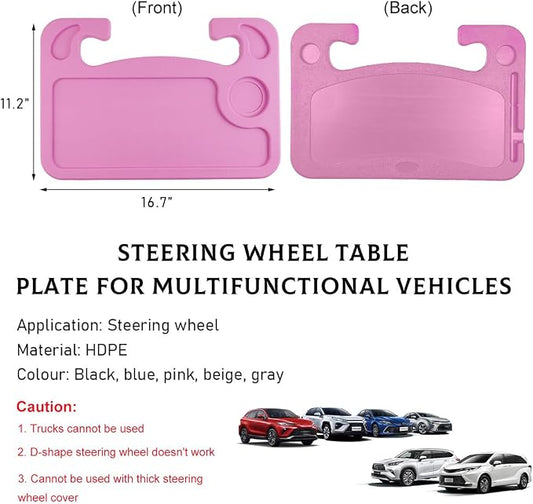 Car Steering Wheel Desk, 2 in 1 Auto Steering Wheel Tray for Food & Laptop, Multipurpose Vehicle Steering Wheel Table with Cup Holder and Pen Slot, Travel Car Accessories (Pink) - Image 2