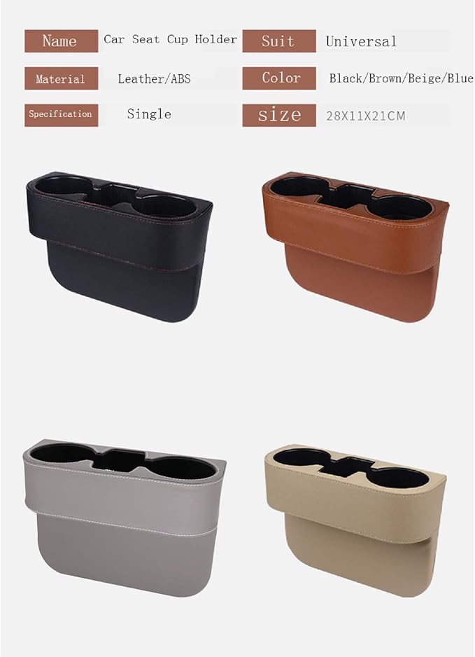 Car Cup Holder, Car Seat Gap Filler Organizer, PU Leather, Beige | Front Seat Organizer, Console Side Pocket, Cell Phone Holder, Coin Bucket, Car Storage Box, Universal Fits, Easy Installation - Image 9