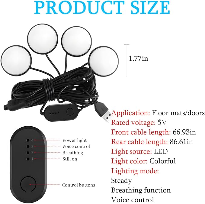 Car Interior LED Lights, 4 in 1 Bright Vehicle Ambient Neon Light Kit with DC 5V USB Port, Automotive Under Dash Decoration Night Lamp, Universal for RV, Truck, Sedan (Red) - Image 2