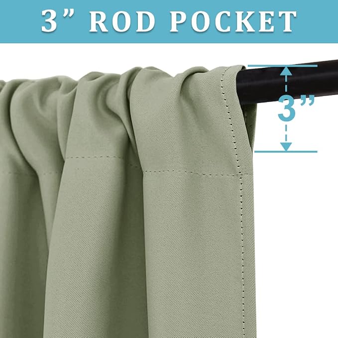 RYB HOME Short Blackout Curtains for Bedroom, Room Darkening Insulated | Rod Pocket, Summer Heat Light UV Blocking, Energy Saving, Drapes for Nursery, W34 x L48, Sage Green, 2 Panels - Image 2