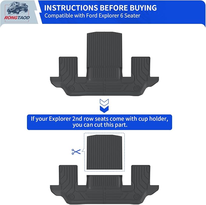 Rongtaod Floor Mats Set for 2020-2026 Ford Explorer 6 Seats Captain Chairs | Trunk Mat with Backrest Mat Cargo Mat Cargo Liner TPE All Weather Back Seat Cover Protector 2025 Explorer Accessories - Image 5