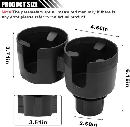 Car Double Cup Holder Extender, 2-in-1 Car Cup Holder Adapter with Adjustable Base, Universal Multifunctional Cup Holder Organizer for Beverage, Snack, Cup, Bottle Storage (Black) - Image 2