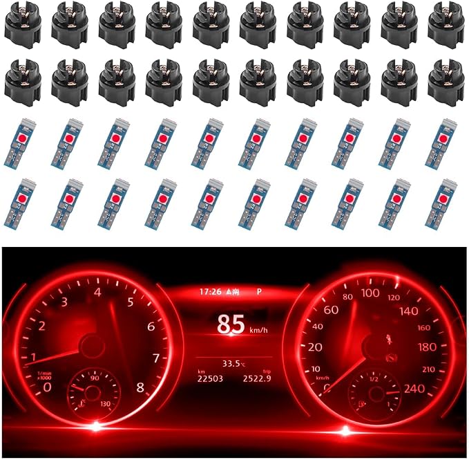 20PCS Car LED Dash Lights - Super Bright Instrument Cluster Light Bulbs with T5 37 74 LED Bulbs & Twist Lock Socket - Universal 12V L-ED Lights for Car Interior Accessories (Red) by Unknown