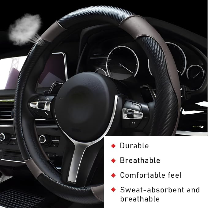 povtii Car Steering Wheel Cover, 15 Inch Leather Breathable Auto Steering Wheel Protector, Comfortable Non-Slip Vehicle Steering Wheel Covers, Universal Car Accessories (Gray, with Lining) - Image 4