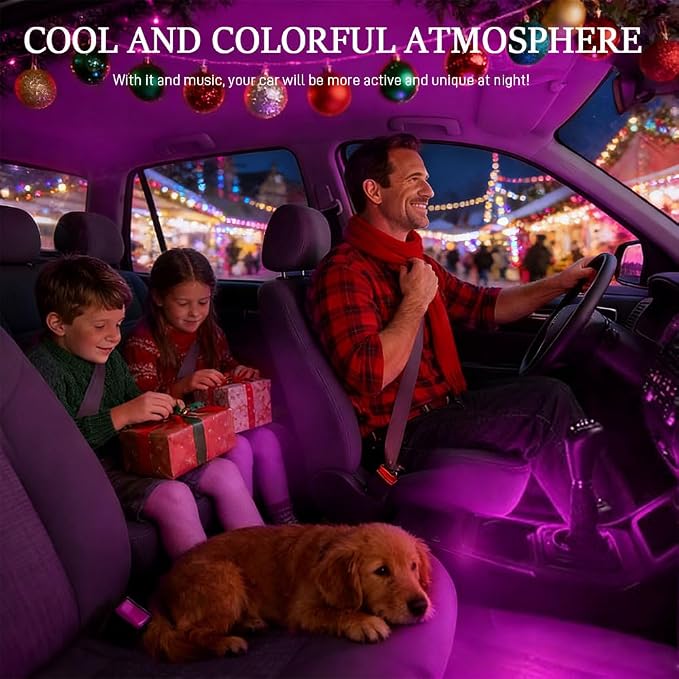 Car LED Strip Light, Interior Car Lights, 12V 24 LED Auto Atmosphere Lamps with Cigarette Lighter, Auto Lamp Ambient Night Light Strip Lighting Kit for Vehicles (Cigarette Lighter/Pink Purple) - Image 5