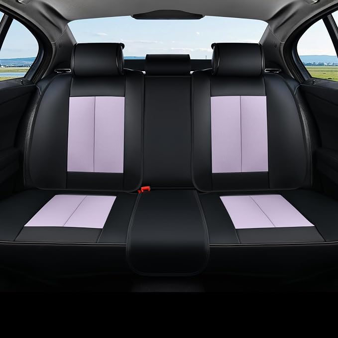 Coverado Rear Seat Covers for Cars, Waterproof Car Seat Covers Back Seat Cover, Faux Leather Seat Covers Automotive Seat Covers Seat Cushion Protector Universal Fit for Most Cars, Black&Purple by COVERADOAUTO
