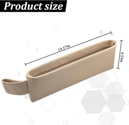 2PCS Car Seat Gap Filler Organizer, Leather Seat Gap Catcher Holder Pocket for Phones Keys Glasses, Auto Center Console Side Crevice Stopper Storage Box, Universal for Vehicles (Beige) - Image 2