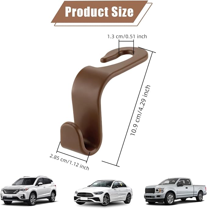 Purse Hook for Car, 4 PCS Car Purse Hook Headrest Hooks, 360° Rotatable Back Seat Storage Organizer, Universal Vehicle Seat Hanger for Purses, Handbags, Grocery Bags, Water Bottles, Brown - Image 2