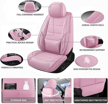 Car Seat Covers Full Set Custom Fit For Toyota Camry 2001-2026, Pink | Lumbar Support, Premium Faux Leather, Breathable, Anti-Slip, Airbag Compatible, Waterproof, Car Seat Protectors, 2 Row-5Seat - Image 3