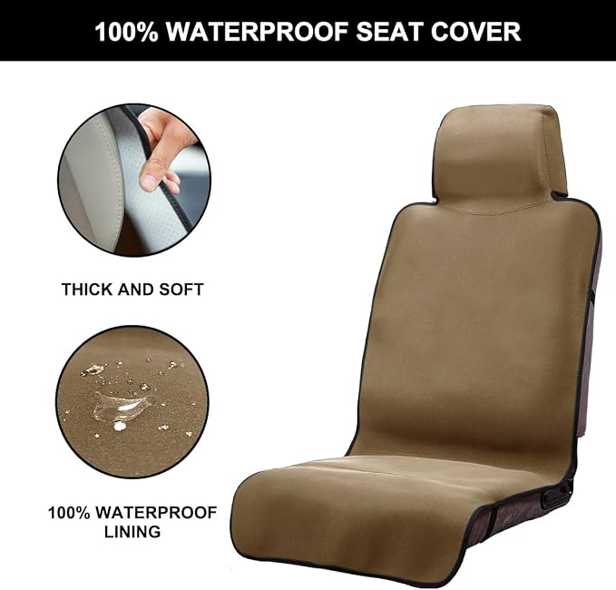 Neoprene Waterproof Car Seat Cover, Khaki 2pcs, Non-Slip | Car Seat Protector, Sweat-proof, Universal Fit SUV & Truck, Machine Washable, For Gym, Yoga, Pets, Workout, Beach, Swimming - Image 2