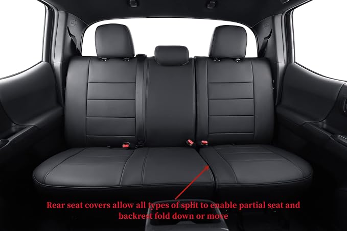 Custom Fit Front Seat Covers for Toyota Tacoma Double Cab 2016 2017 2018 2019 2020 2021 2022 2023,Full Coverage Leather Seat Protector (Front Row Only,Black) - Image 5