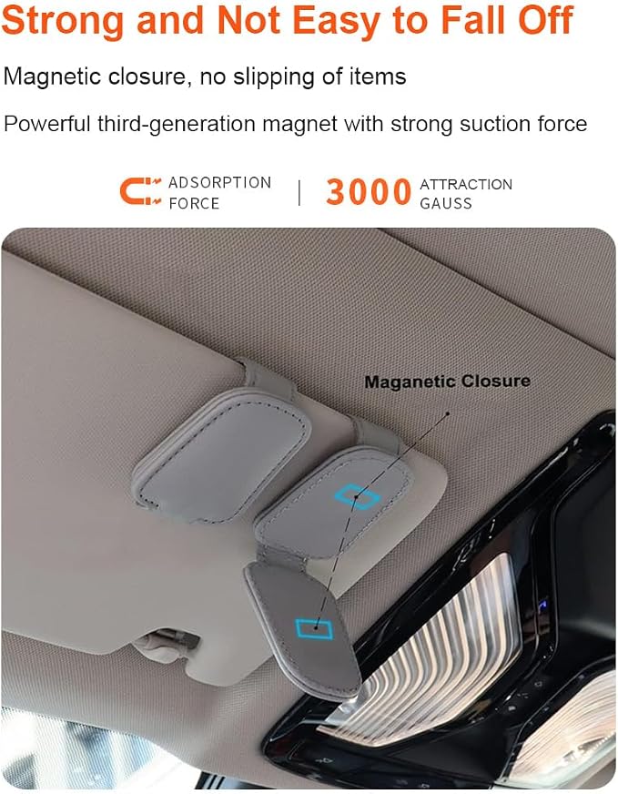 Sunglass Holder for Car, Magnetic Leather Sunglasses Clip for Car Visor, Eyeglass Hanger Clip for Car Sun Visor (Silver Grey 2 Pack) - Image 3
