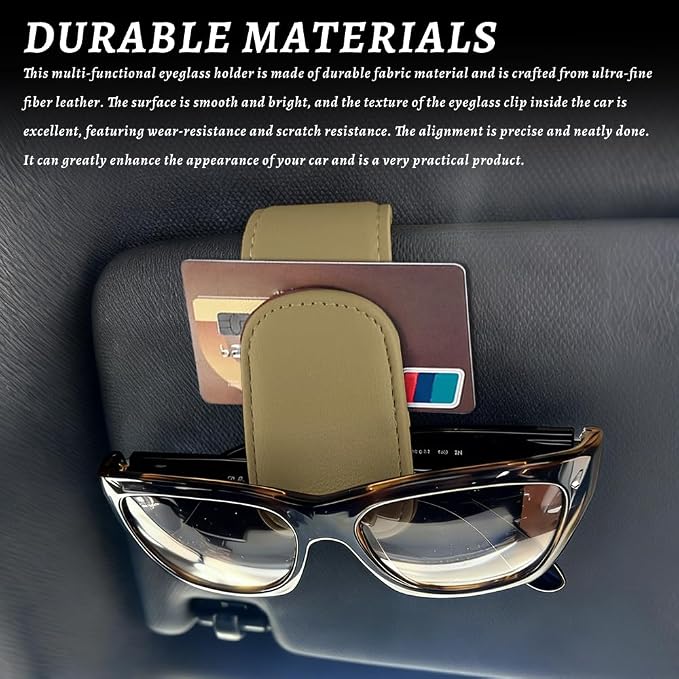 Sunglass Holder for Car, Car Sunglass Holder, Magnetic Leather Sunglasses Holder and Ticket Card Clip, Auto Multi-Functional Sun Visor Eyeglass Holders for SUV Pickup Truck (Beige) - Image 4
