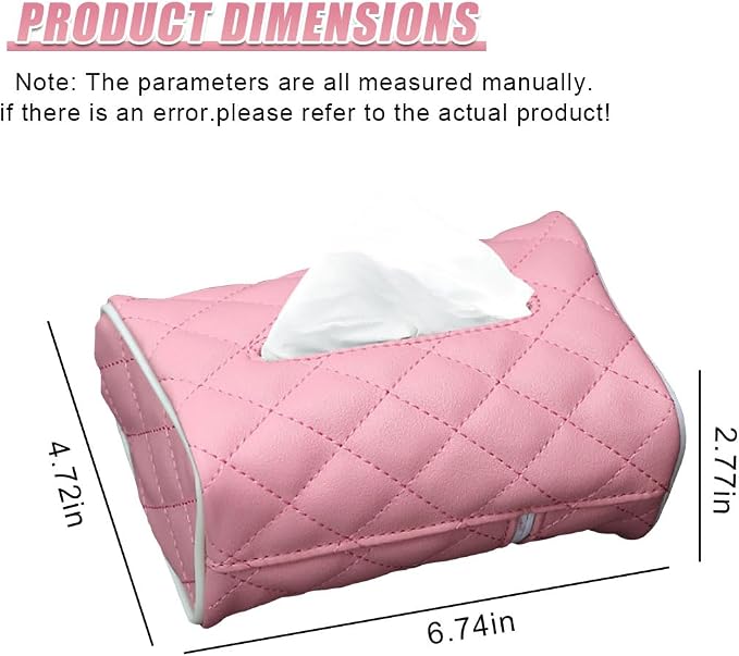 Car Tissue Holder, Soft PU Leather Auto Backseat Napkin Holder, Rectangle Hanging Tissue Box for 100-150 Standard Tissues, Universal Car Interior Storage & Organization Accessories (Pink) - Image 2