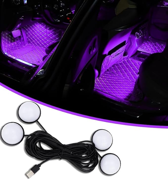 4 in 1 Car Interior LED Ambient Light Kit, Pink | 5 Volt USB power, adhesive install, front and rear cables, fits most cars, SUVs, and trucks, car interior accessories by Unknown