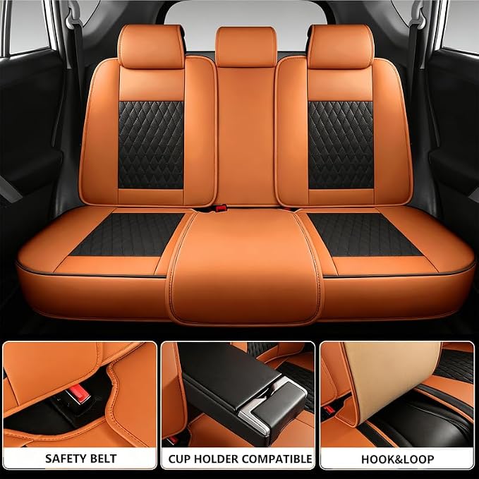 Car Seat Covers Full Set Custom Fit For Toyota RAV4 2001-2026, Black&Brown | Lumbar Support, Premium Faux Leather, Breathable, Anti-Slip, Airbag Compatible, Waterproof, Car Seat Protectors, 2 Row-5Seat - Image 3