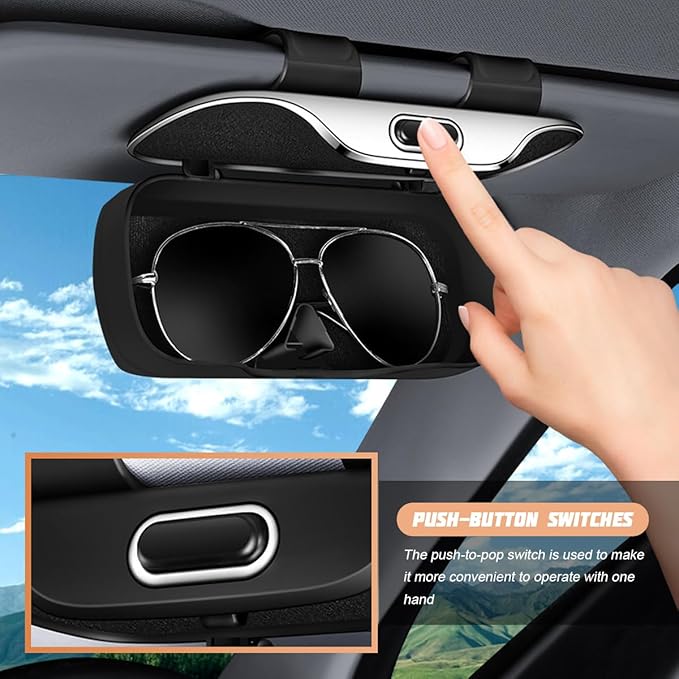 Zipelo 7.09 x 2.56 Inch Car Sun Visor Sunglasses Case, Beige | ABS construction, push-bounce opening, clip-on mounting, holds eyewear tickets and cards, car interior accessories - Image 3