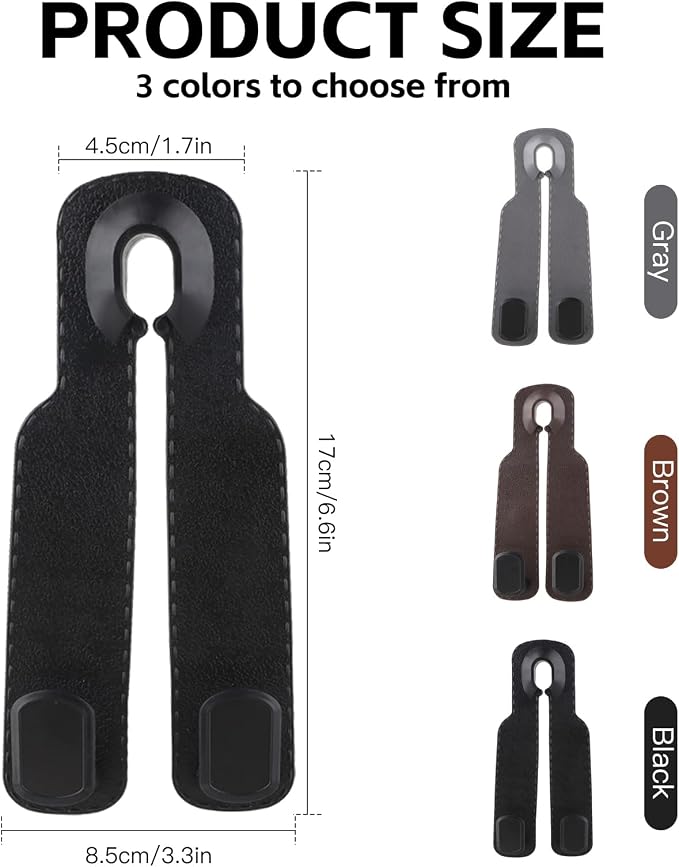 Car Seat Headrest Hooks for Purses and Bags, 4-Pack Heavy Duty Car Seat Hooks with Anti-Slip Pad, Universal Car Backseat Organizer Hanger Accessories for Grocery Bags (Brown) - Image 5