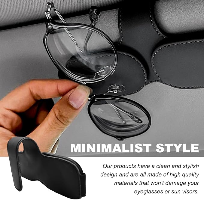 DXNQ Sunglass Holder for Car Sun Visor, Leather Magnetic Eyeglass Holder Mount Clip for Visor, Universal Eyeglasses Hanger and Ticket Card Clip for Vehicle Visor, Car Accessories (Black+Double Clip) - Image 6