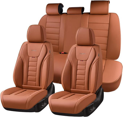 Coverado Car Seat Covers Full Set, Seat Covers for Cars, Front Seat Covers and Back Seat Cover Waterproof Leather Automotive Seat Cover, Universal Car Interior Protectors Cushion for Most Cars by COVERADOAUTO