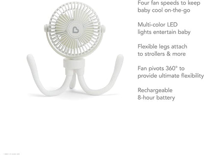 Munchkin Stroller Fan - Portable Fan for Travel, Baby Gear Accessory with 4 Speeds, Flexible Clip-on Leg Attachment, Rechargeable Battery, White with Multicolored LED Lights - Image 5