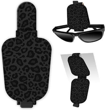 Leather Magnetic Sunglass Holder for Car Sun Visor, Cute Eyeglass Ticket Card Hanger Clip, Universal Auto Interior Accessories for SUV Pickup Truck Black Leopard by Unknown