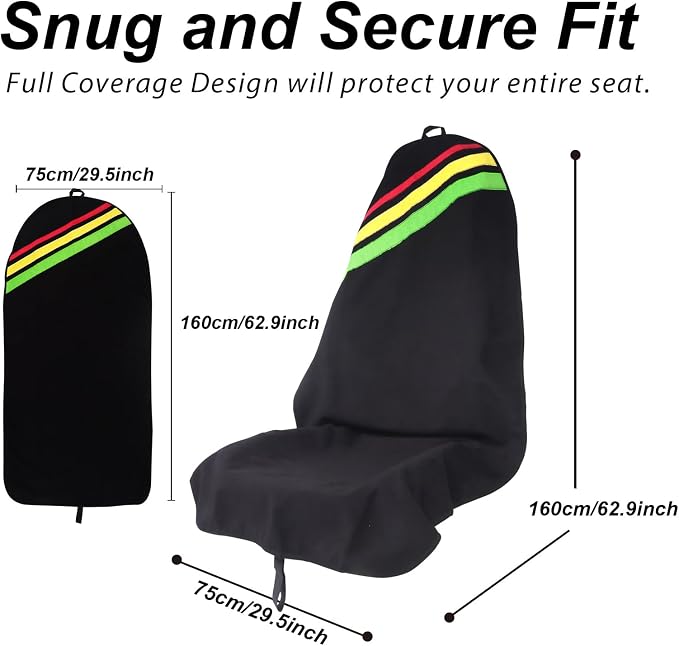 Sweat Towel Car Seat Cover Protector Front Seats for Gym Workout, Running, Swimming, Beach and Hiking, Waterproof Universal Seat Cover for Car, Trucks, Van & SUV (1, Black with Stripe, Front) - Image 4