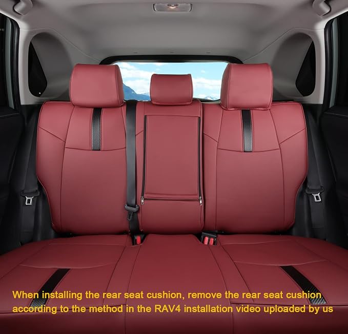 Custom Fit RAV4 (for Hybrid) Seat Covers Full Set for Toyota RAV4 Hybrid 2019 2020 2021 2022 2023 2024 2025 with Waterproof Faux Leather (Wine red, LU01-Hybrid) - Image 3