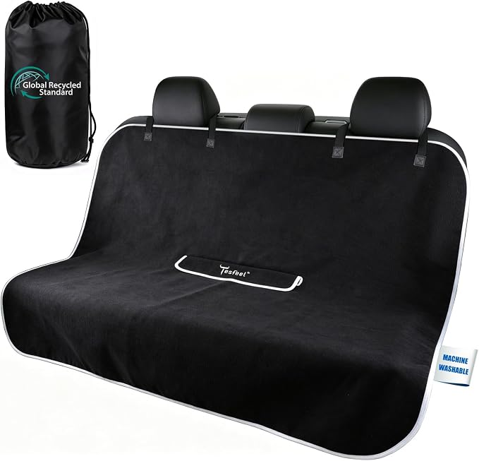1160g Heavy Duty Towel Car Seat Cover, Sweatproof Absorbent Microfiber Rear Seat Protector for Gym Beach Athletes, Universal Fit Waterproof Back Seat Mat for Sedans SUV Minivans(Black,1PC) by TESFEEL