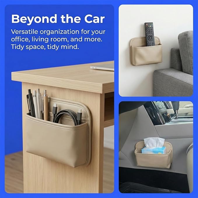 Car Seat Side Storage Bag, PU Leather Automotive Console Seat Gap Filler Organizer, Multifunctional Mini Vehicle Door Side Pouch for Phones, Keys, Wallets, Sunglasses (Beige) - Image 5