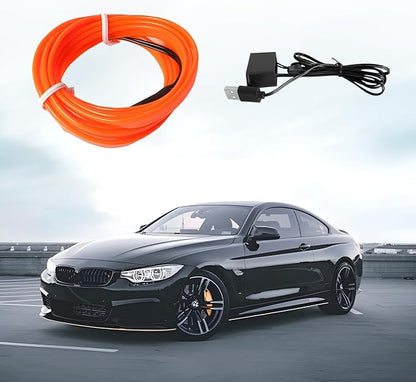 EL Wire Car LED Strip Lights, 16.5FT 5V USB Vehicle Ambient Lighting Kit with Fuse Protection, Automotive Interior Neon Decoration Lamp with 5mm Sewing Edge, Universal Fit (Orange) - Image 6