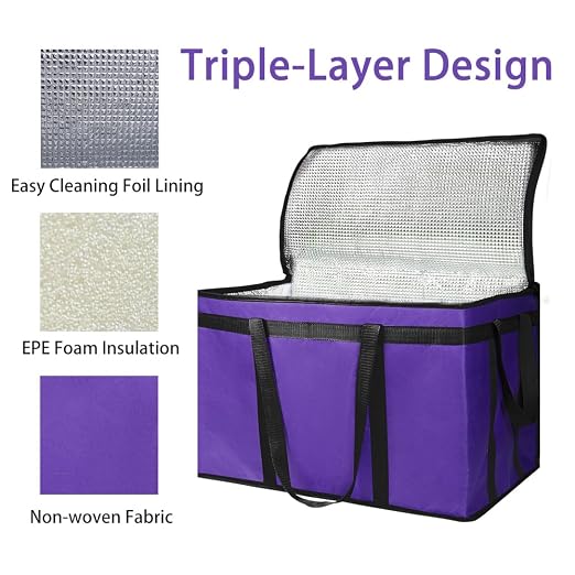 Bodaon 2-Pack Insulated Food Delivery Bag, XXX-Large Meal Grocery Tote Insulation Bag for Hot and Cold Food, Commercial Cooler/Thermal Shopping Bags, Large Capacity Reusable Warming Bag, Purple - Image 5
