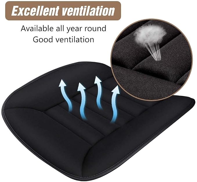 MYFAMIREA 2PCS Car Seat Cushion Pad 1.2" Thick Comfort Seat Protector for Car Driver Seat Office Chair Home Use Memory Foam Seat Cushion with Non Slip Bottom, 20'' x 18.5'', Black - Image 3