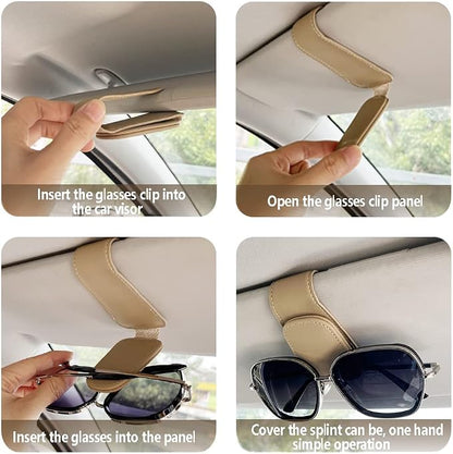 2Pcs Sunglass Holder for Car, Magnetic Leather Eyeglass Hanger Clip for Car Sun Visor, Sunglasses Holder and Ticket Card Clip for Car Visor Accessories (Beige) - Image 5