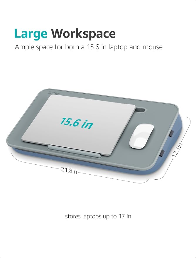 Istudyniture Lap Desk | Portable Laptop Desk & Stand – Fits Up to 17 inch – Washable Cushion, Built-in Phone Holder – for Bed, Couch, Sofa, Floor – Writing, Reading, Home Office – Large, Grayish Blue - Image 5