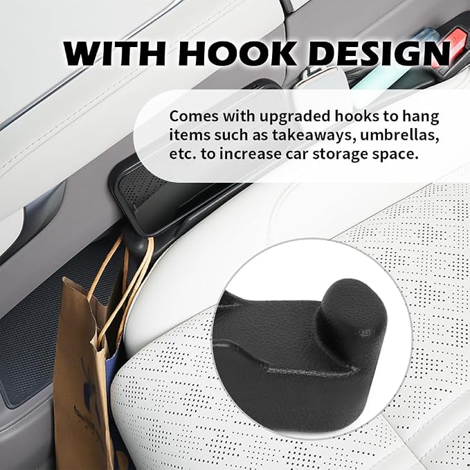 2PCS Car Seat Gap Filler Organizer,3 in 1 Car Seat Side Gap Filler with Hook for Avoiding Dropped Items,Universal No Drop Seats Guard for Filling Gaps 1.37-1.49 Inch Wide (Black) - Image 4