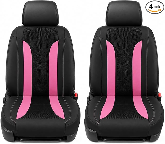 4 PCS Cooling Car Seat Covers, Breathable Auto Driver Seats Protective Cover with Hooks, Comfortable Anti-Slip Front Seats Cover Interior Accessories for Car Truck SUV (Pink) by Unknown