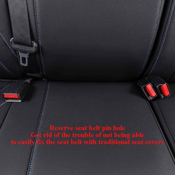 EKR Custom Fit Tacoma Rear Car Seat Covers for Toyota Tacoma 2016 2017 2018 2019 2020 2021 2022 2023 Double Cab/Crew Cab - Second Row Only,Faux Leather(Black with Blue Trim) - Image 3