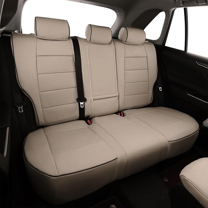 EKR Rav4 Seat Covers Custom Fit for Toyota Rav4 LE(NOT for Hybrid) 2013 2014 2015 2016 2017 2018,Leather Car Seat Cover for Trucks SUV Full Set,Faux Leather(Beige) - Image 3